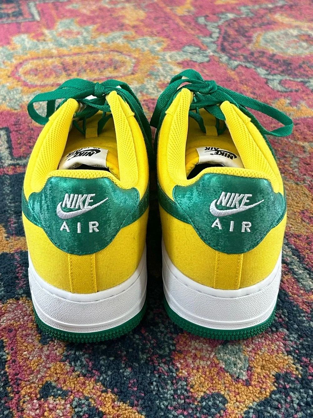 Nike | Men’s White/Yellow/Green Canvas Air Force 1 Lace Up Low Top Sneakers 13